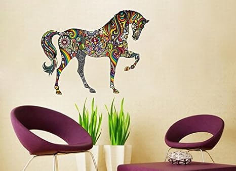 Amazon Star Moon Moo ウォールステッカー 馬 華々しいウマ インド風 オシャレ かわいい 部屋 壁飾り 壁 壁紙 彩色 アート ウォールステッカー オンライン通販