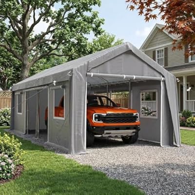 Windproof Carport Canopy Replacement Sidewall with Roll-up Windows Fits 10x20 13x20 FT Carport, Waterproof & UV Protected for Full-Sized Pickup Truck and Bass Boa (Sidewalls Only, 2 Pack)