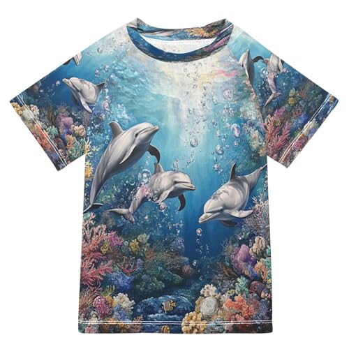 Boys Sun Shirts UV Protection Short Sleeve Rash Guard Swim Shirt Dolphin Water Shirt Rashguard 4T,022