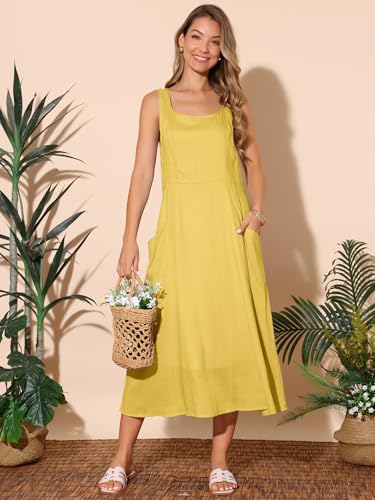 Image of Seta T Women's Linen Dresses Summer Sleeveless Sundress Casual Loose Flowy Midi Tank Beach Dress