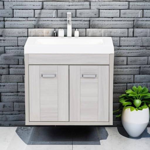 Mueble Baño Kelby Con Fregadero - Flotante, 62x47x56 Cm, Olmo Bosque, Mármol Cultivado