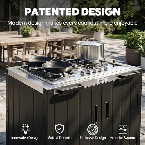 Image of Feasto Modular Outdoor Kitchen Island with 5-Burner Gas Stove and Storage