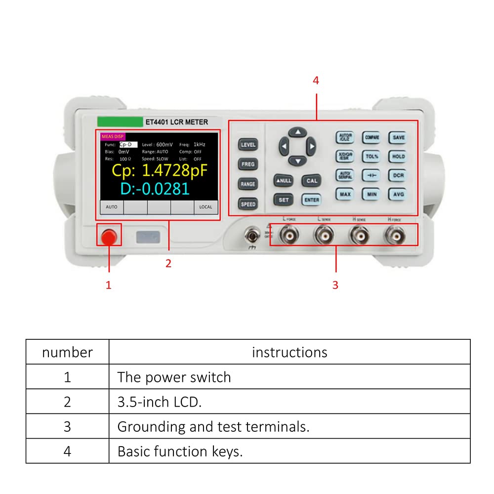 Irfora Digitales LCR-Bench-Messgerät 100Hz-10KHz Hochpräzises Digitalmessgerät Widerstand Induktivität Kapazitätsprüfer 0,1% Genauigkeit 3,5-Zoll-LCD-Display