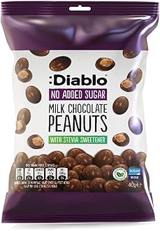 Diablo Milk Chocolate Peanuts - No Added Sugar, Sweetened with Stevia - Individually Packed Bags, Chocolate Covered Nuts Hamper Basket Available - Perfect for Gifting - Peanut - 40g, Pack of 1