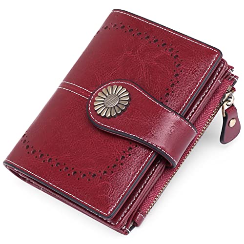 Image of SENDEFN Small Womens Wallet Leather Bifold Card Holder RFID Blocking with Zipper Coin Pocket