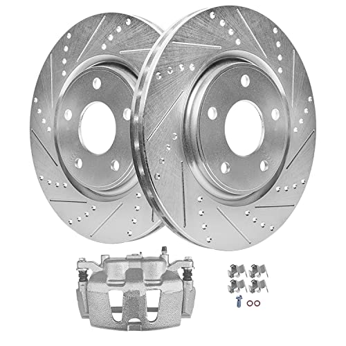 Image of Detroit Axle - 330mm Front Drilled Brake Rotors Left Brake Caliper Replacement for Chrysler Town & Country Pacifica Grand Caravan C /V - 3pc Set