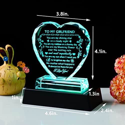 Ywhl Romantic Girlfriend Gifts From Boyfriend, To My Girlfriend Crystal Heart Shaped Keepsake With Colorful Light Base, Girlfriend Birthday Gift, Anniversary Valentine's Day Gifts For Girlfriend #TOP1