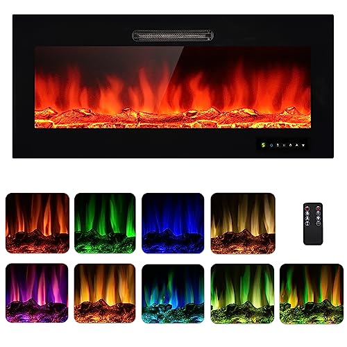 Duraspace 42" Electric Fireplace Insert Wall Mounted Fireplace Heater Recessed Electric Fireplaces With Remote, Timer, 750-1500W, Adjustable Flame Color, Log Set & Crystal Options #TOP1