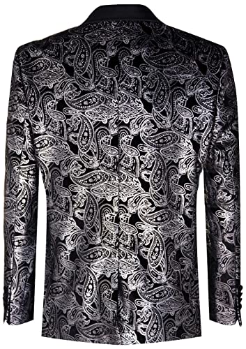 Mens Classic Silver Paisley Black Velvet Tuxedo Dinner Jacket Tailored Blazer3