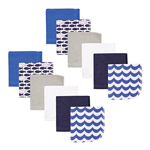 Image of Luvable Friends Unisex Baby Cotton Rich Washcloths, Fishes, One Size
