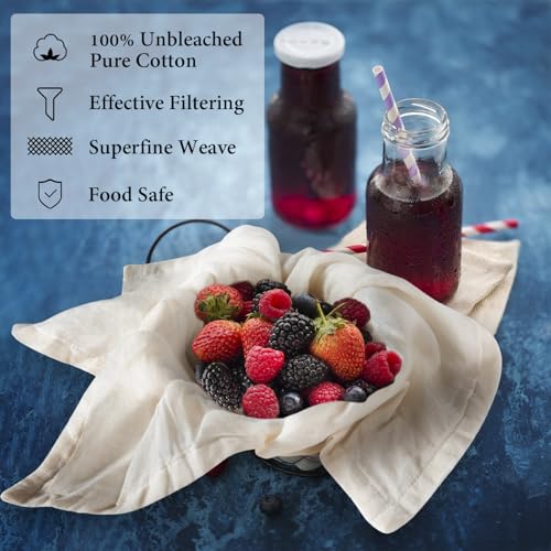 eFond 2-Pack Cheese Cloths for Straining, 50x50cm Squares with Hemmed Edges, Grade 100 Ultra Fine Reusable Muslin Cloths, Unbleached Cotton Cheesecloth for Nut Milk, Butter, Baking & Cooking - Image 3