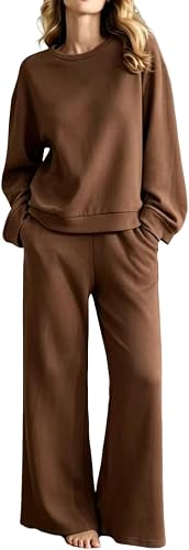 Sweatsuits Women 2 Piece Outfit 2026 Solid Color Loose Wide 