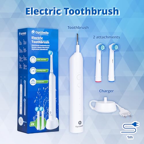 OptiSmile® Elektrische Zahnbürste met 3 Einzigartige Reinigungsmodi | Zahnbürste Elektrisch 8800 Umdrehungen pro Minute | Zahnbürste mit Intelligentem Timer, Ink. 2 Bürstenaufsätze | Weiß – Bild 6