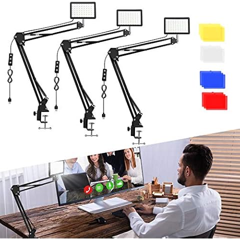 3 Packs 70 LED Video Conference Lighting with C Clamp Arm Stand/Color Filters, Obeamiu 5600K USB Studio Light Photography Lighting Kit for Live Game Streaming, YouTube, Zoom Call, Collection Portrait Cover