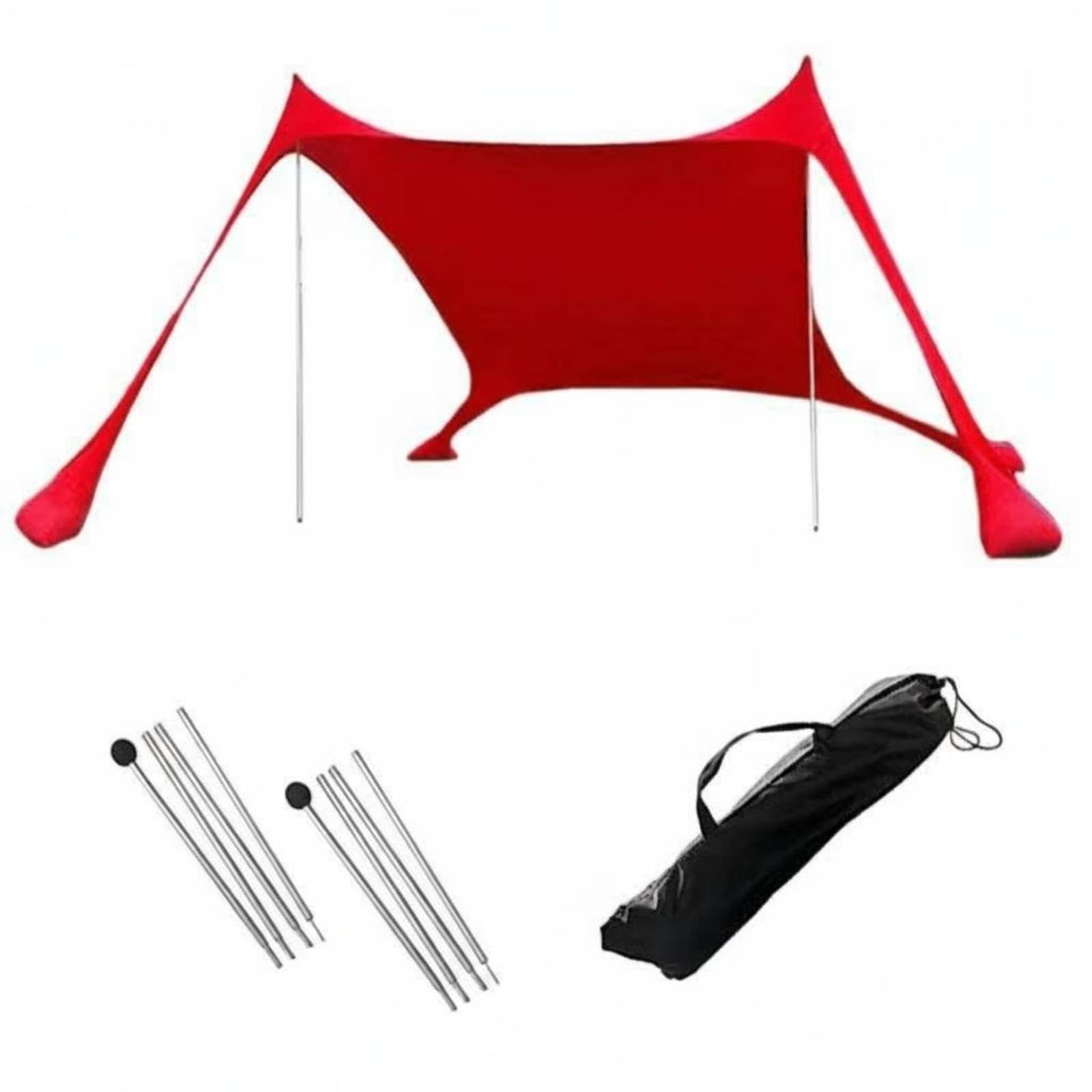 Portable Beach Canopy Protection Beach Sun Canopy Quick Setup Camping Shade Tent for Fishing 200-160-150cm Red 2 Iron Poles-image-31