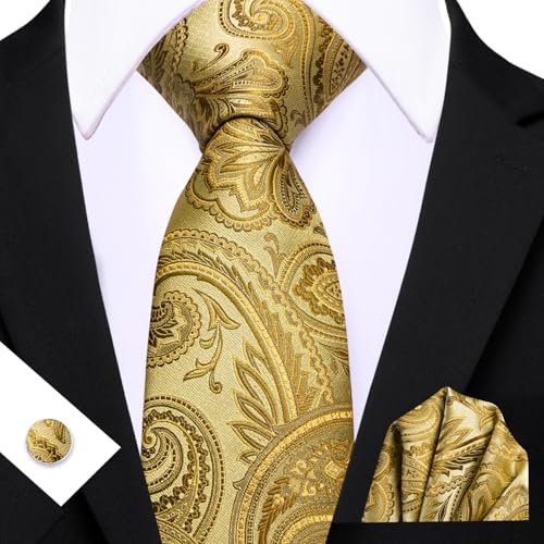 Image of Barry.Wang Men Ties Paisley Woven Silk Necktie Set with Pocket Suqare Cufflinks Formal