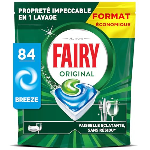 Fairy Original Tablettes Lave-Vaisselle Tout-en-1, 84 Tablettes, Sans Parfum, Efficaces Contre La Graisse Incrustée, Dissolution Ultra-Rapide, Sans Odeur ni Résidus