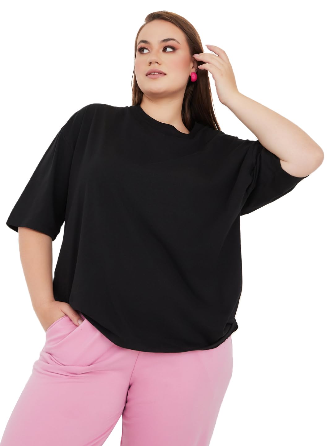 styli Women Plus Size Cotton Blend Longline T-Shirt Typography Print | Oversized Casual Tee for Women & Girls | Perfect for Travel & Everyday Wear-picture-13