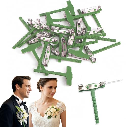 30pcs Boutonniere Pins for Men T-Shaped Green Plastic Corsage Pins Safety Clips Small Safety Pin Brooch Tiny Boutonniere Brooch Supplies for Bride Groom Wedding Accessory