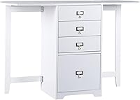 SEI Furniture White Drop-Leaf Desk with Storage - Space-Saving Home Office Writing Table, Foldable Organizer