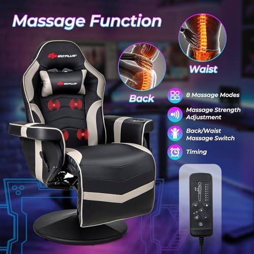 Goplus Gaming Chair, Height Adjustable Massage Video Game Chair with Retractable Footrest, Cup Holder, Headrest, Swivel Office Chair, Racing Style Swivel Gamer Chair - Image 3