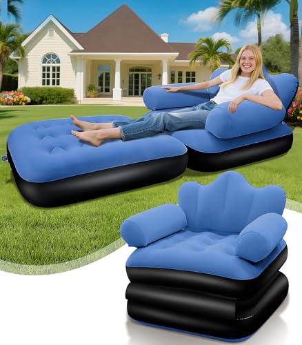SeaSlep Blow Up Pull Out Couch with Headboard,Inflatable Couch with Flocked Surface,Folding Inflatable Chair for Adults,Portable Air Sofa Bed,Durable Air Couches,Inflatables couches for Camping-1pc