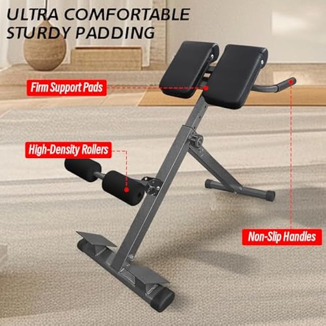 Hyperextension Roman Chair - Adjustable Bench Foldable Exercise Bench Back Extension Machine Roman Chair Exercise Equipment for Home
