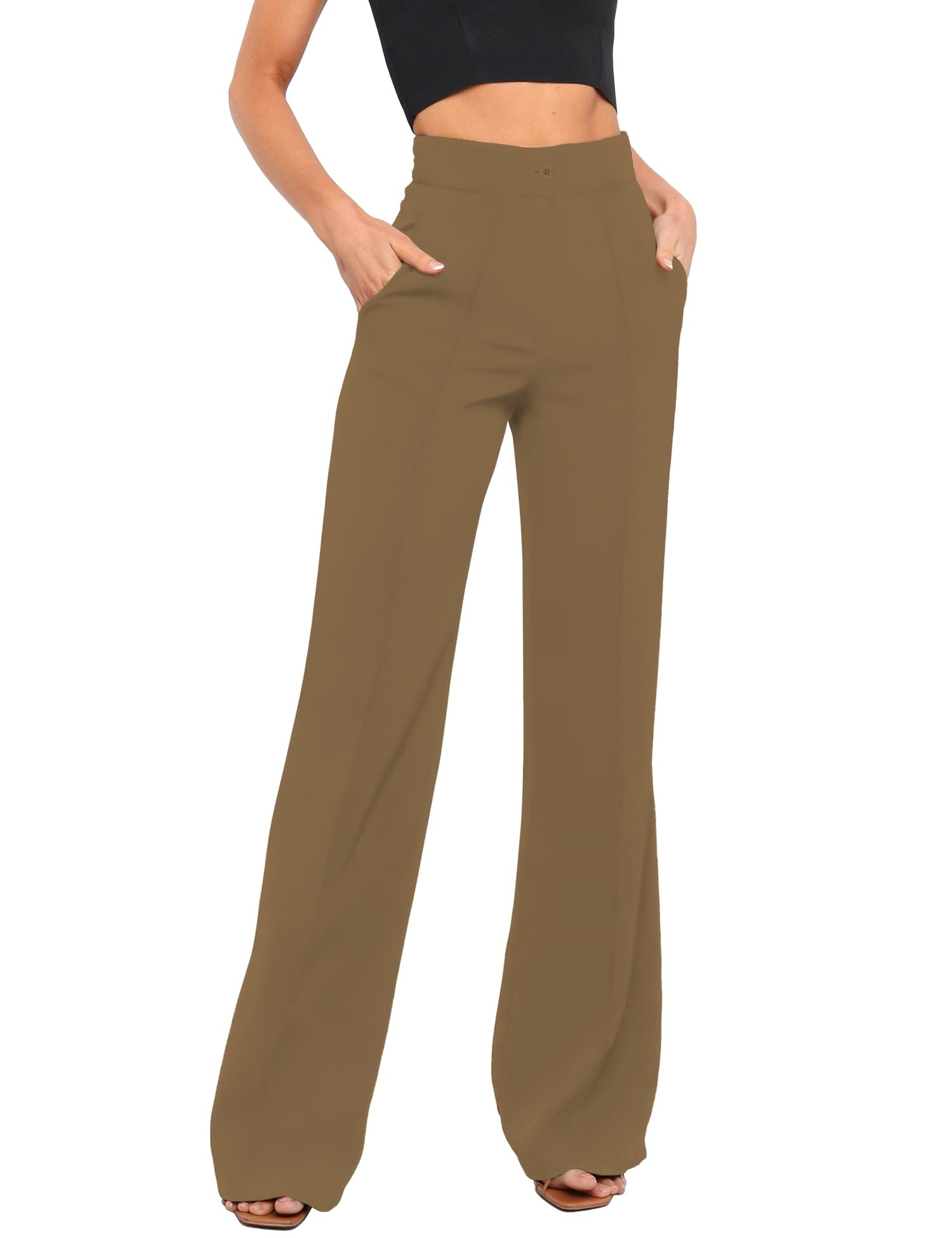 Womens High Waist Casual Dress Pants Lightweight Wide Leg Long Trousers Work Pants with Pockets for Women Office