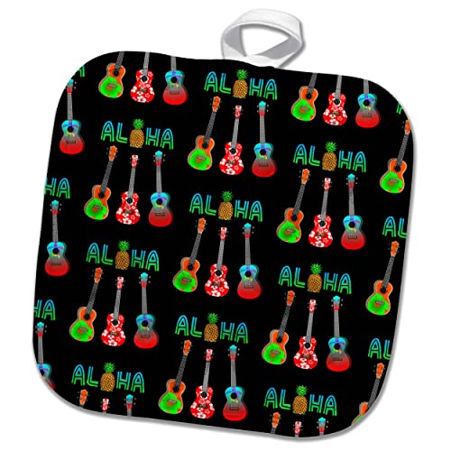 3Drose A Tropical Island Aloha Pattern Of Ukuleles And Pineapples. - Potholders (Phl_350653_1) #TOP8
