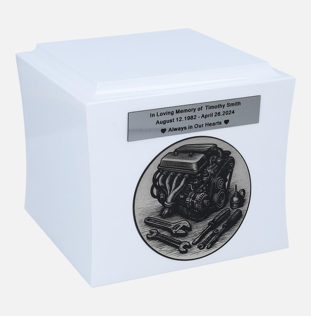 Cremation urn for a Mechanic Urn for a Cars Lover Final Resting Place for car Lover (Black/Design1/Plaque)