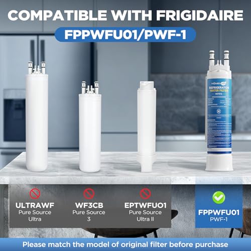 Image of PWF1 Water Filter Replacement For Frigidaire PurePour FPPWFU01 PWF-1, EPPWFU01 Water Filter with 2nd Generation Filter Core For 3X Absorption Capacity