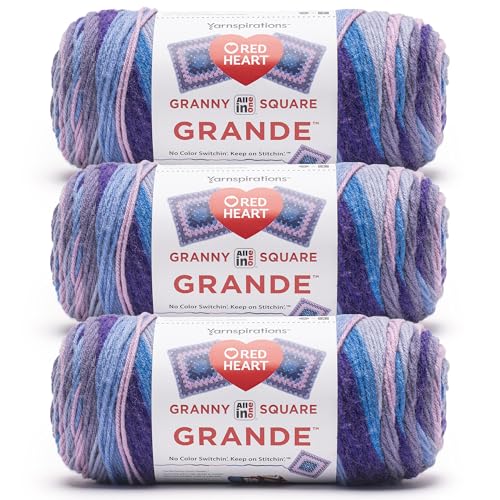 Image of Red Heart Granny Square Grande Yarn for Crocheting, Grandiose, 3-Pack | All In One Granny Square Grande Yarn, #4 Medium Worsted Weight 100% Acrylic, Makes 12-Inch Squares, 440 yards, 250g /8.8oz