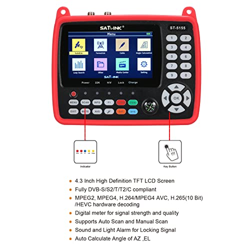 Tomshin Medidor localizador de satélite digital DVB-S / S2 / T / T2 / C Medidor combinado Localizado