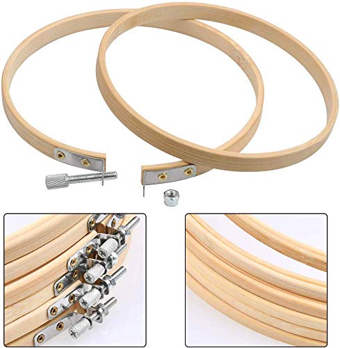 WOWOSS 6 Pieces 10 Inch Embroidery Hoops Wooden Round Adjustable Bamboo Circle Cross Stitch Hoop Ring Bulk for Embroidery and Cross Stitch Art Craft Handy Sewing - Thumbnail 3