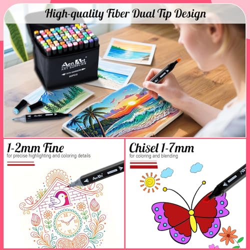 Image of AenArt Marker Set, 80 Colors Double Tip Drawing Markers Artist Pens with Organizer Case for Adults and Kids, Drawing, Coloring and Sketching