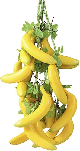 BAOZOON 5 racimos de frutas de plástico falsas de plátano realistas para colgar frutas, 20 piezas, brocheta de fruta artificial de plátano, fondo de