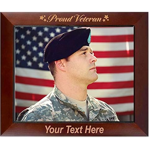 PersonalizationStreet - Veterans and Military: Proud Veteran Personalized 5" x 7" Horizontal Dark Walnut Wood Photo Frame with Free Custom Engraving, Shipping and Photo Print of Your Special Photograph Cover