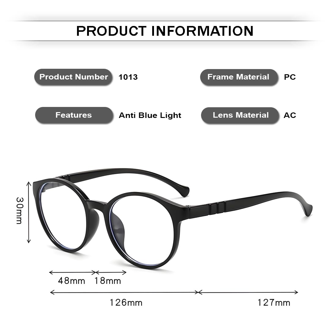 SYGA Children's Anti-Blue Light Glasses Lightweight Round Flat Glasses Frames For 4-12 Years old Kids (Black frame black legs) - Image 4 thumbnail