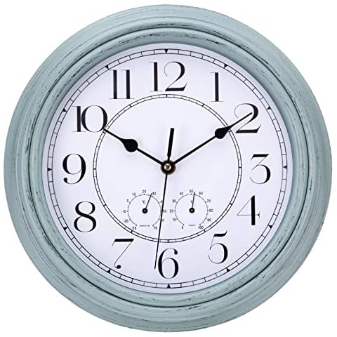 ACCSHINE Wall Clock with Thermometer and Hygrometer Silent Vintage 30 cm Roman Numerals Quartz Large Battery Operated Easy to Read for Room Home Kitchen Bedroom Office School Cover