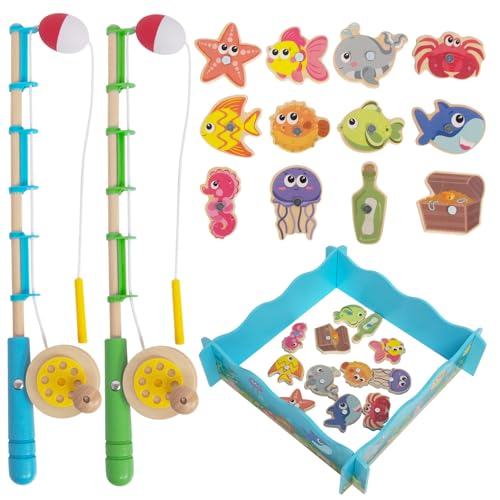 Montessori Toddler Fishing Game - Kids Wooden Magnetic Fishing Toys for 3 Years Old Girls Boys Fine Motor Skills for Toddler