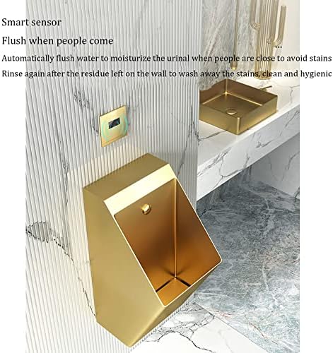 Wall Mounted Urinal 304 Stainless Steel urinals, Induction Drainage Public Toilet urinals, Commercial Washout Urinal,Urinal Funnel Toilet Bathroom Accessory for Home(Black-A)