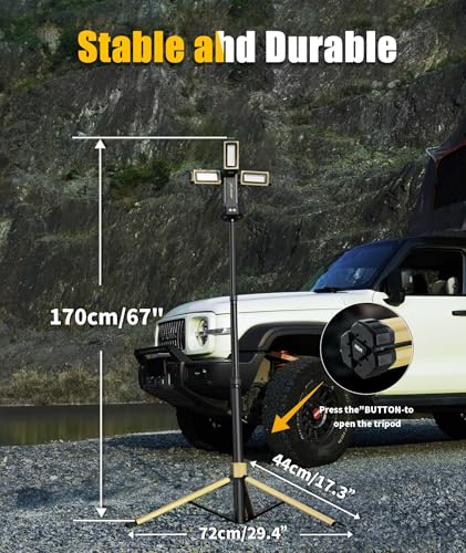 Image of HOTLIGH Rechargeable Work Light with Stand- 5000 Lumens Portable Work Light 67 inch Detachable Tripod, 10000mAh Cordless Work Light with 270 Rotate Foldable Design, Tripod Work Light for Repairing