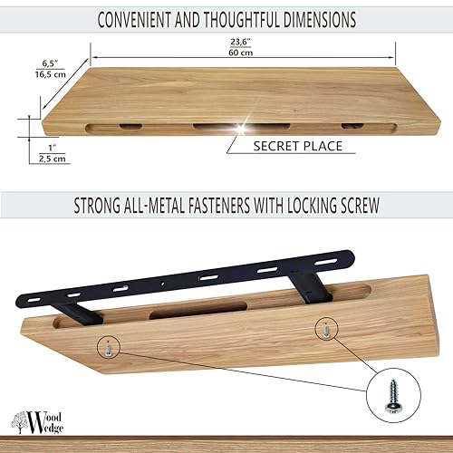 Wood Wedge Floating Shelves Set of 2, Ash Wood Hanging Shelf with Invisible Brackets for Bathroom Bedroom, Toilet, Kitchen - Image 3