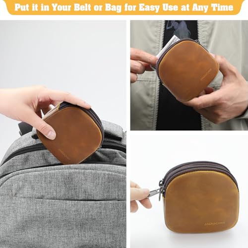 Image of Jack&Chris Coin Purse for Men, Genuine Leather Mini Coin Wallet Zipper Pocket with Back Belt Loop, Coin Bag for Men