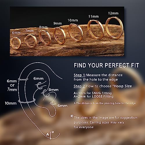 Jewseen 14K Gold Tiny Hoop Earrings Huggie Hoop Earrings 20G Small Endless Hinged Hoops for Earlobe 6mm 8mm 10mm Septum Hoop Septum Ring Cartilage Helix Earrings Nose Hoop for Women Men3