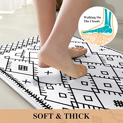 Homeideas Bathroom Runner Rug, 17"X47" Non Slip Ultra Absorbent Memory Foam Boho Bath Mat, Soft & Dry Machine Washable Velvet Aztec Rug For Sink Tub Shower, Black And White Diamond #TOP2