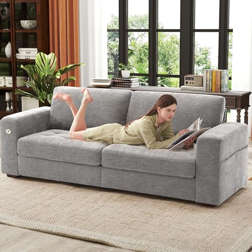 Image of Ihanherry 89 inch Modern Sofa Cloud Couch, Chenille Deep Seat Sofa with Removable Cover for Living Room, Bedroom and Apartment, Grey