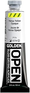 OPEN Slow-Drying Acrylics by GOLDEN, Hansa Yellow Opaque, 2 fl oz. tube, Professional Acrylic Paint, Semi-Opaque