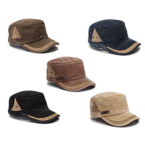 Ninth-City Unisex Vintage Military Washed Cap Cadet Army Plain Flat Hat for Men and Women (Light Brown)