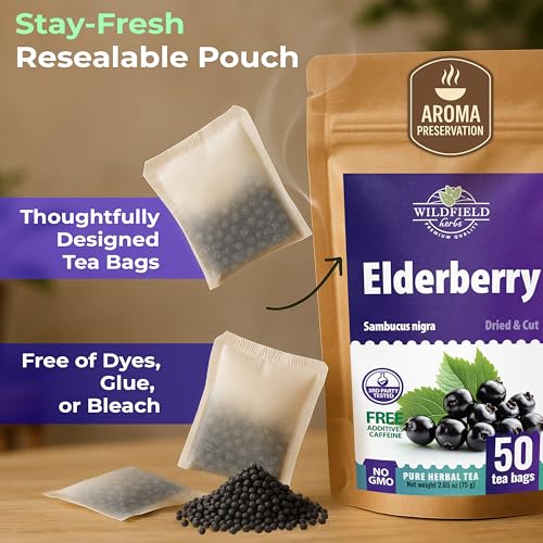 Image of 50 Bags Elderberry Fruit Herbal Tea (Sambucus) - 50 Tea Bags 1.5g Elderberry Berry Tea Sauco